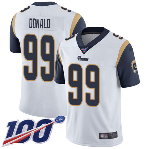 Los Angeles Rams Limited White Men Aaron Donald Road Jersey NFL Football #99 100th Season Vapor Untouchable
